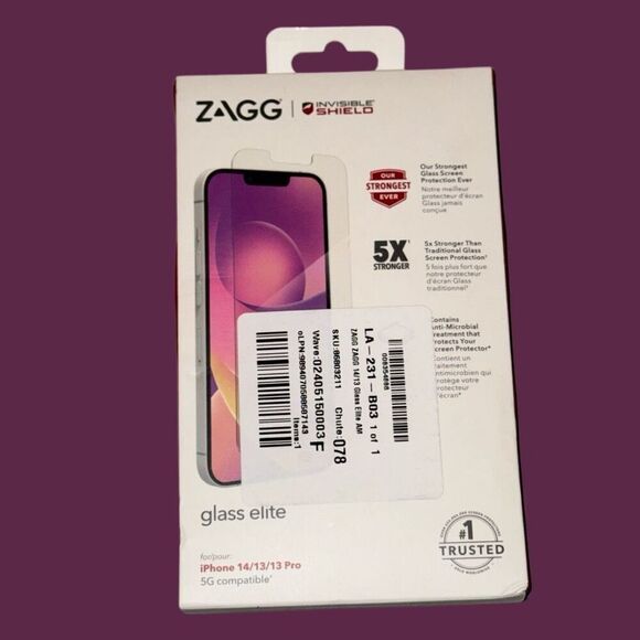 Sealed Zagg Invisible Shield, iPhone 14/13/13 Pro, Glass Elite, Unopened - Picture 1 of 4
